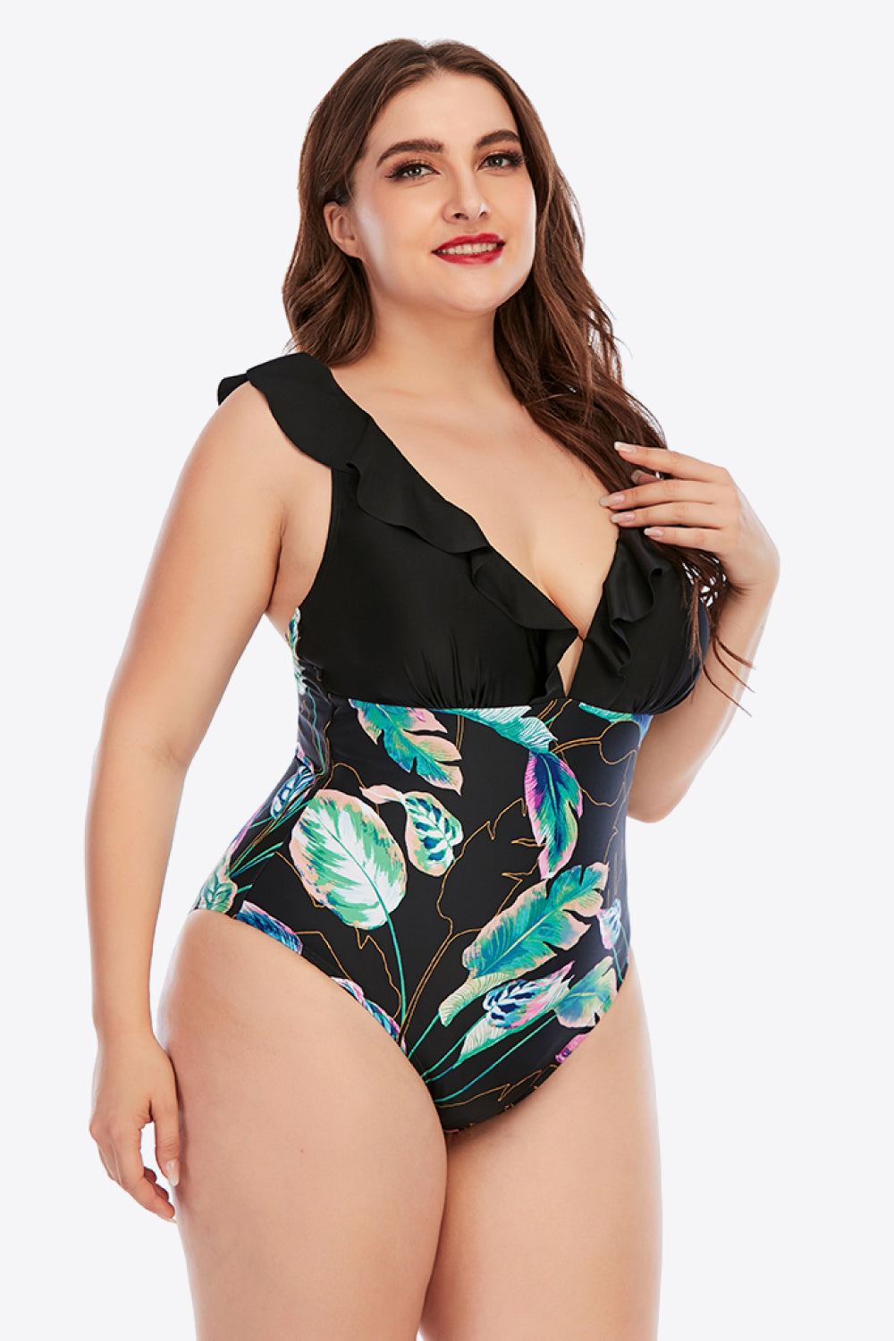 Plus Size Printed Sleeveless Swim Romper