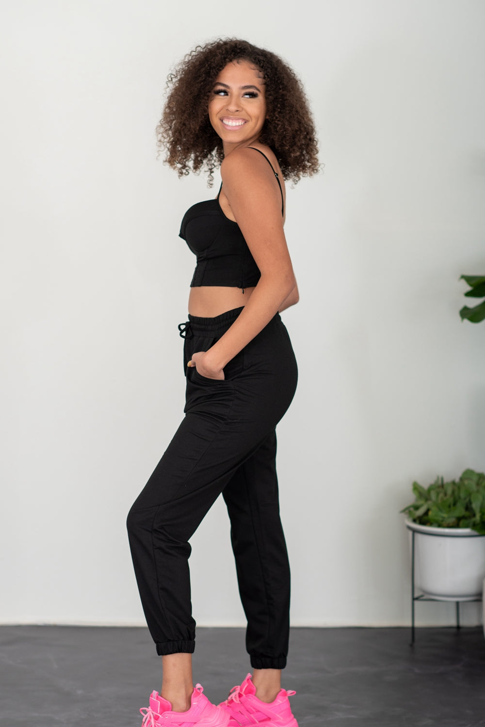 SHOPIRISBASIC Let's Do This Bustier and Joggers Lounge Set in Black