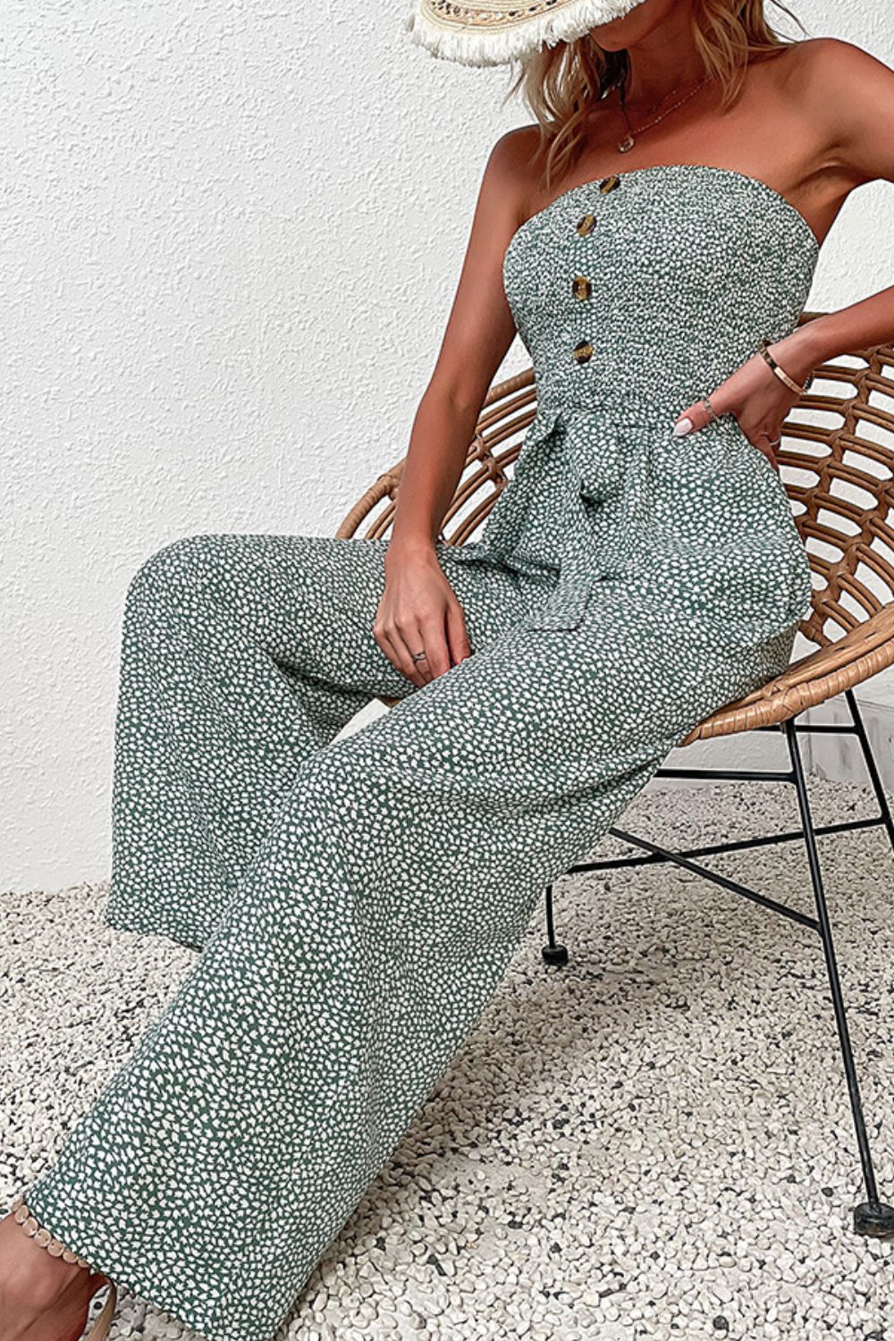 Printed Strapless Jumpsuit with Pockets