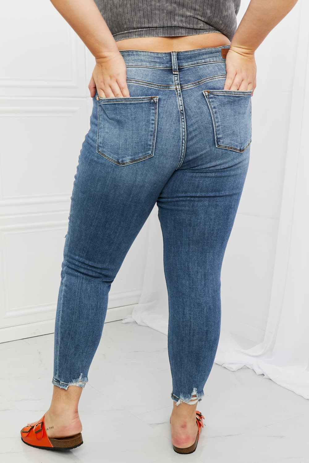 Dahlia Full Size Distressed Patch Jeans