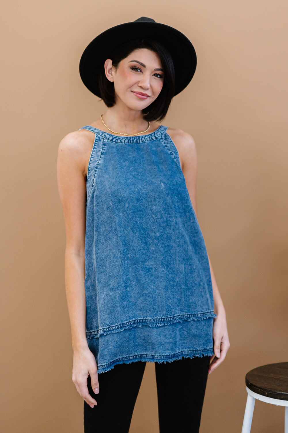 Doe & Rae Forever Young Mineral Wash Denim Sleeveless Top