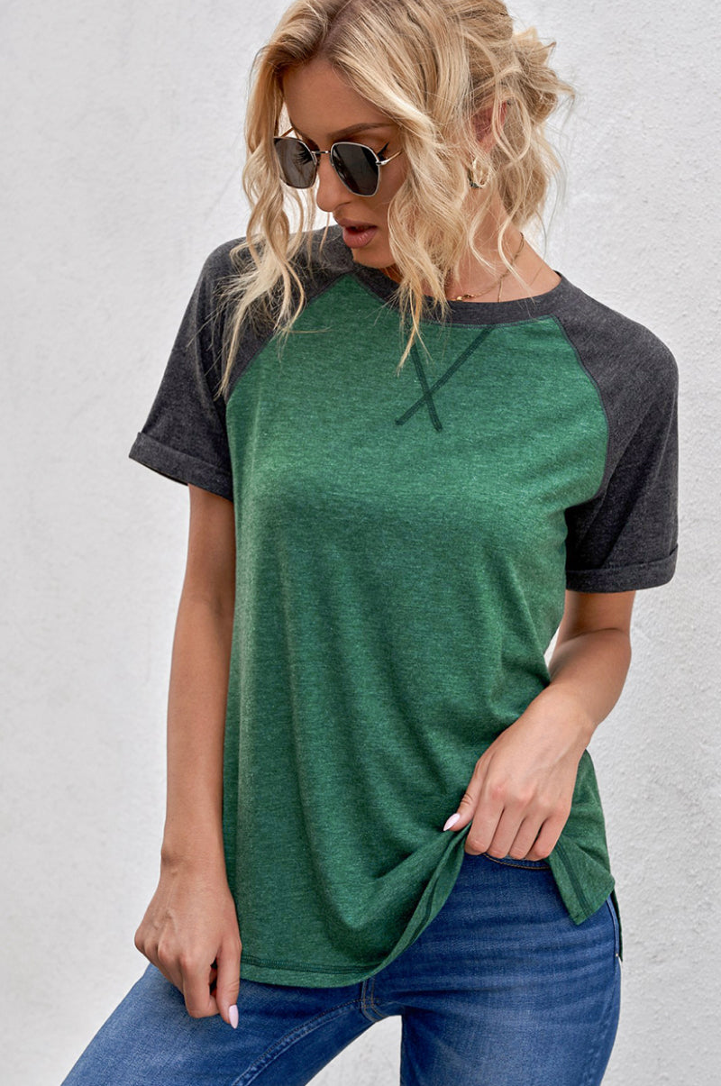 Raglan Sleeve Patchwork Colorblock T-Shirt