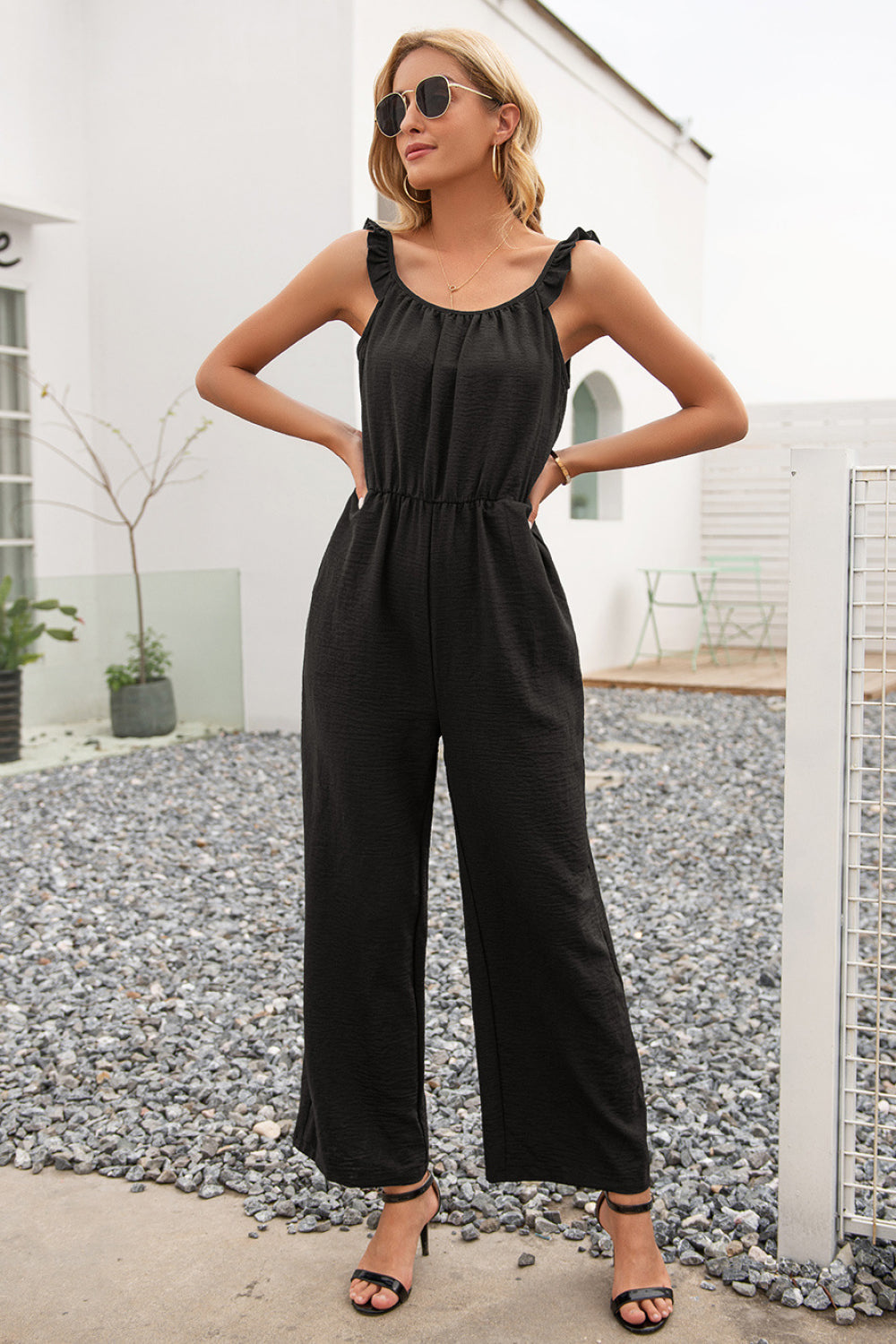 Ruffle Strap Wide Leg Jumpsuit