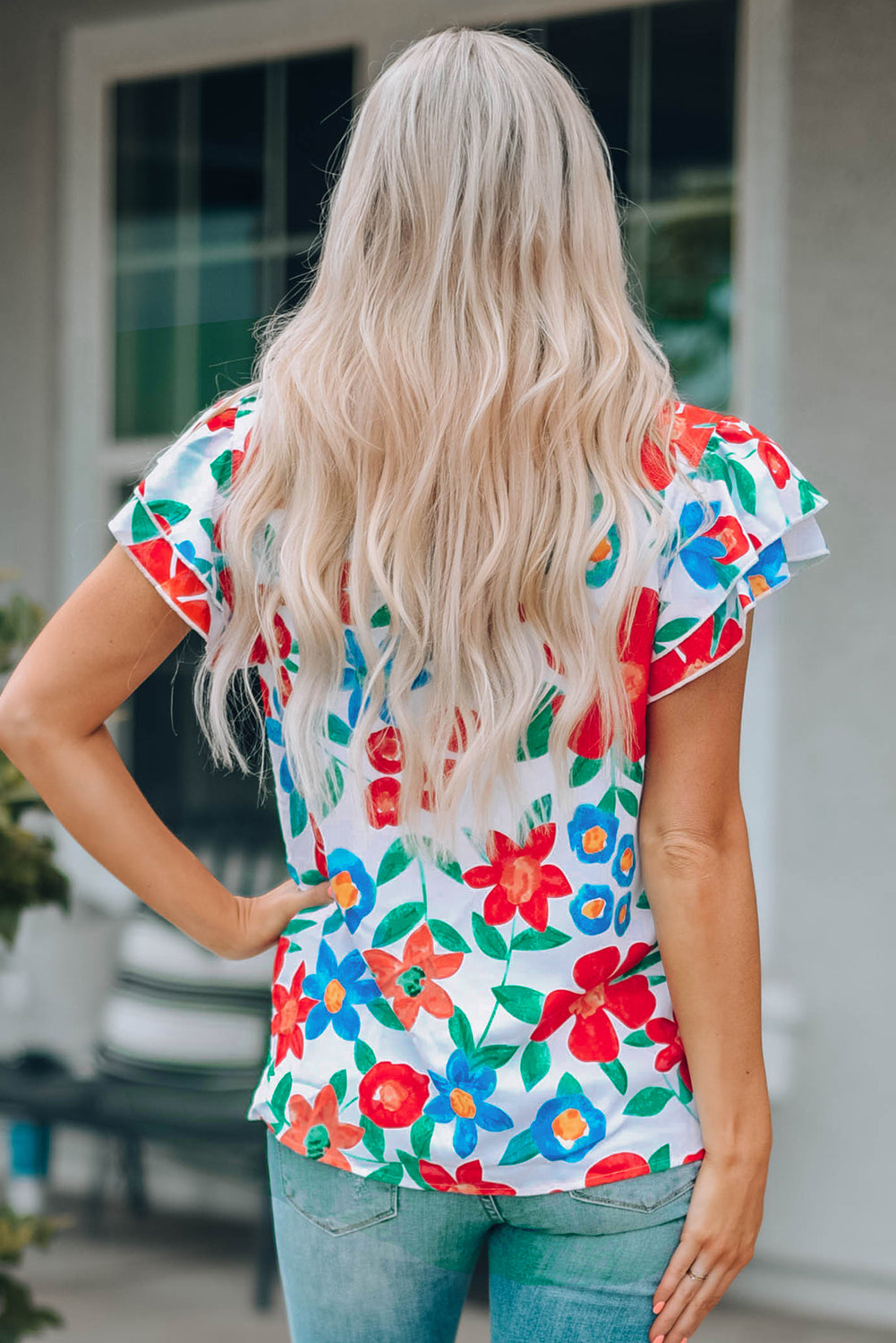 Floral Frill Trim Ruffled Top