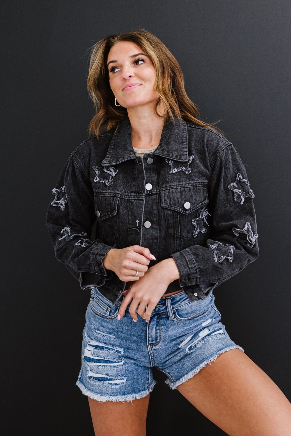 Sweet Star-Crossed Full Size Run Cropped Denim Jacket - Anchor Blue Jeans