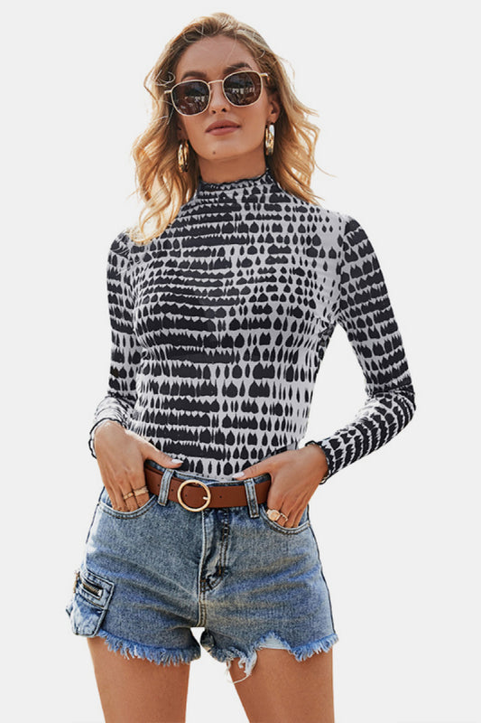 Abstract Ink Print Mock Neck Tops - Anchor Blue Jeans
