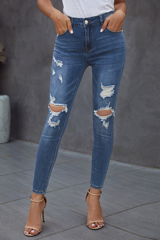 Vintage Skinny Ripped Jeans - Anchor Blue Jeans