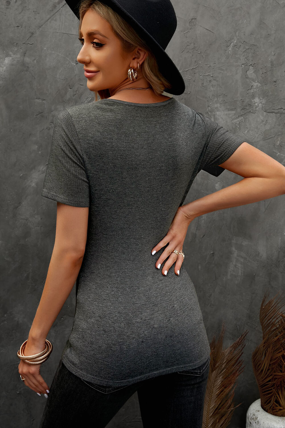 Ribbed Notched Neck Top
